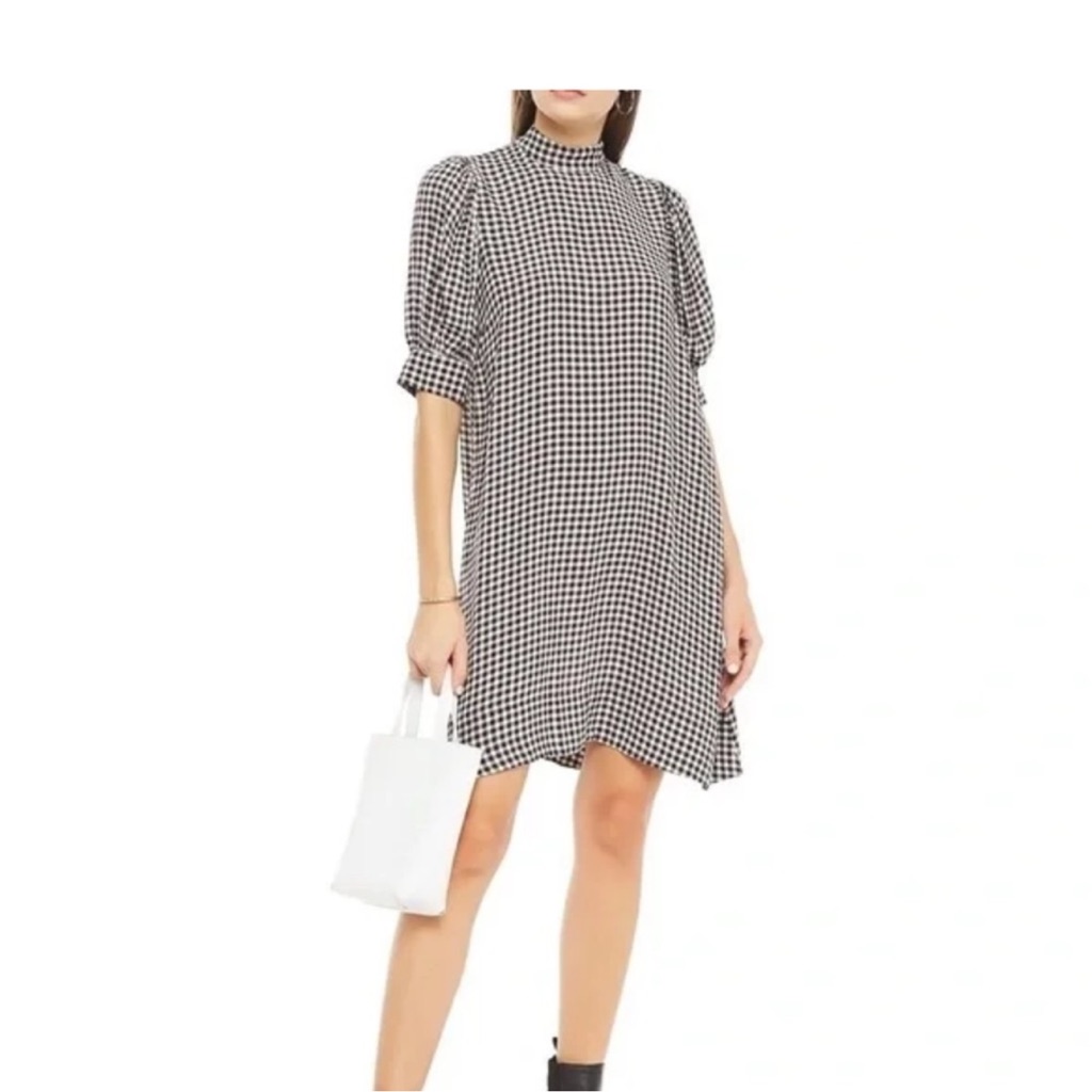 Ganni Women’s Crepe Gingham Black & White Mini Dress Size 38 Us 6